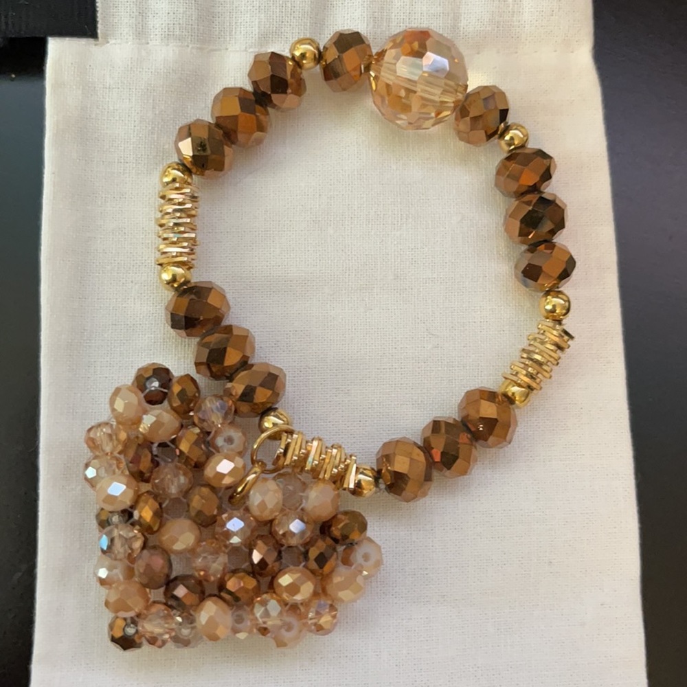 Champagne Heart tag Bracelet briolette beads